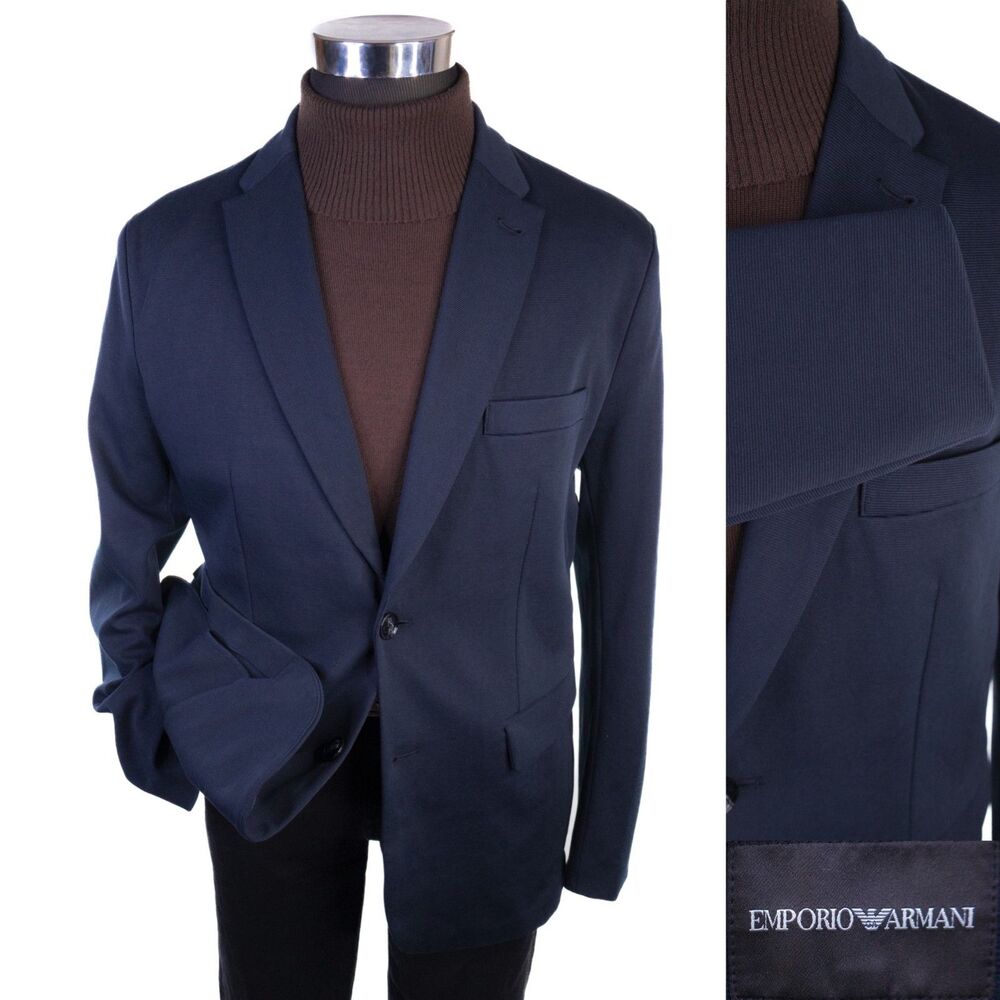 Emporio Armani Sport Coat Blazer Sz 46R Navy Blue Cotton Blend 2-Button Jacket